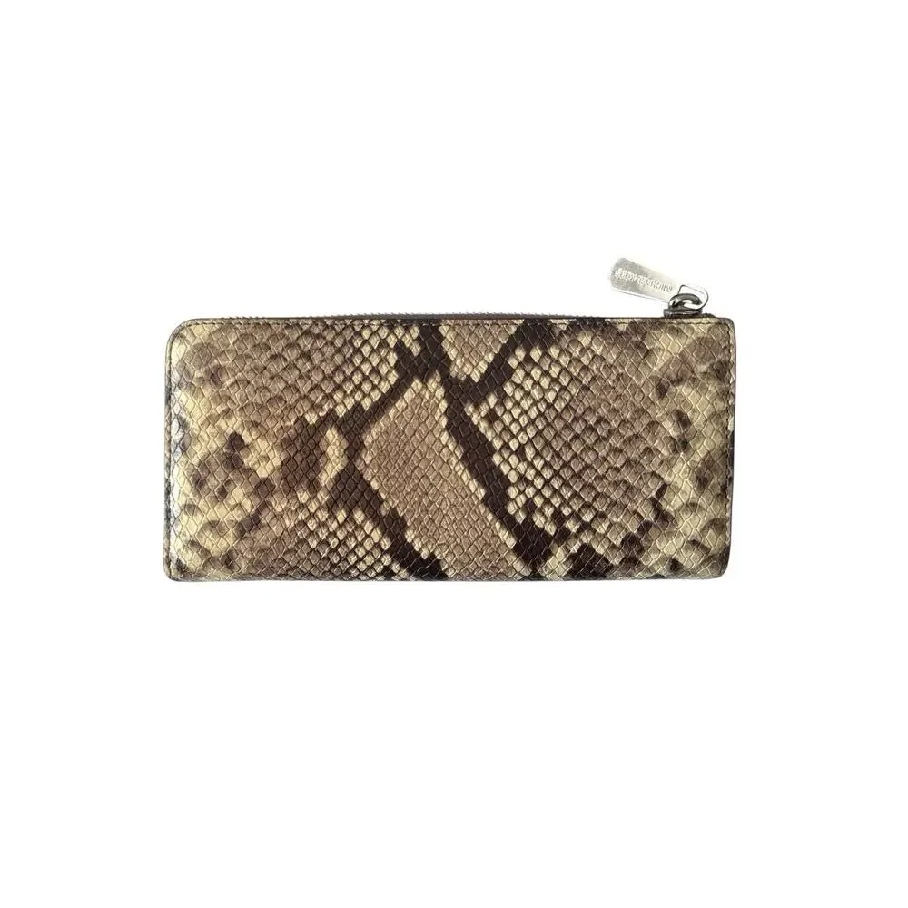 Michael Kors Wallet Zip Around Beige Snakeskin Leather Jet Set Continental